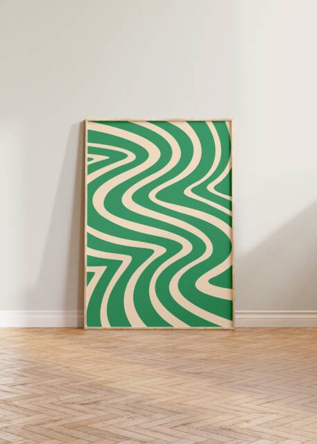 Wavy Abstract Print, Retro Green Y2K Shapes Poster, Cool Wall Decor, Aesthetic Teal Cute Art - image 1
