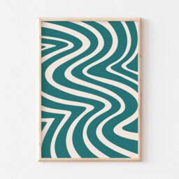 Wavy Abstract Print, Retro Green Y2K Shapes Poster, Cool Wall Decor, Aesthetic Teal Cute Art - thumbnail 2