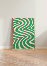 Wavy Abstract Print, Retro Green Y2K Shapes Poster, Cool Wall Decor, Aesthetic Teal Cute Art - thumbnail 1