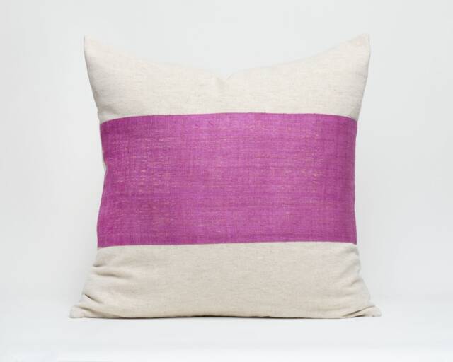 Hmong Hill Tribe Hemp Pillow - Pink Striped Throw Cushion, 20x20 - image 1