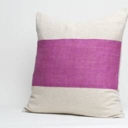 Hmong Hill Tribe Hemp Pillow - Pink Striped Throw Cushion, 20x20 - thumbnail 2