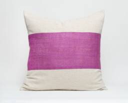 Hmong Hill Tribe Hemp Pillow - Pink Striped Throw Cushion, 20x20 - thumbnail 1