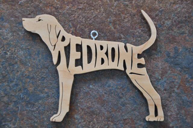 Red Bone Hound Hunting Dog Wooden Christmas Ornament Decoration Hand Cut Redbone