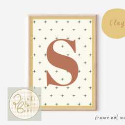 Kids Personalised Initial Print With A Blue & Either Mustard Or Earth Colour Scheme - Print Only, Unframed - thumbnail 3