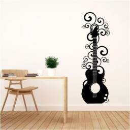 Swirly Acoustic Guitar Vinyl Wall Art, Decal, Sticker, Transfer, Mural, Removable, Decoration, Rent Friendly, Interior, Exterior, - 0814 - thumbnail 1