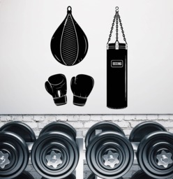 Wall Vinyl Decal Sport Attributes Boxing Decor For Fitness Center & Gym Club - 2519Dz - thumbnail 1