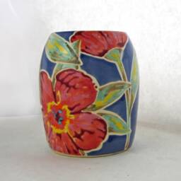 Pink Flower Pottery Vase, Ships Today, Great Gift Idea, Anniversary Wedding Gift, Handmade Ceramic Holds 24 Oz, Dishwasher Safe - thumbnail 2