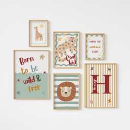 Personalised Safari Nursery Print Set - Unframed Boys Wall Art - Lion, Giraffe & Name Prints - thumbnail 1