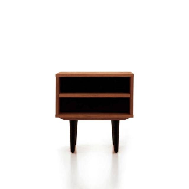 Nightstand With Open Shelf in Mid-Century Modern Style Made Of Oak Vaneer -Teak Colour -, Bedside Table Livlo T-P06 - image 1