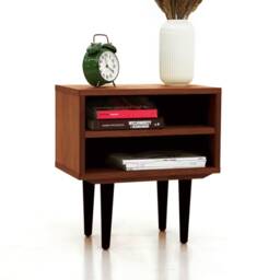 Nightstand With Open Shelf in Mid-Century Modern Style Made Of Oak Vaneer -Teak Colour -, Bedside Table Livlo T-P06 - thumbnail 3