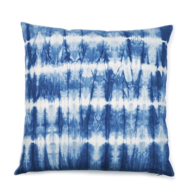 Indigo Shibori Floor Pillow, Stripe Pattern, 26x26 Hand Dyed Cotton Cushion Cover - image 1