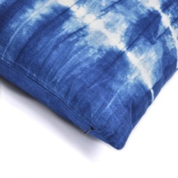 Indigo Shibori Floor Pillow, Stripe Pattern, 26x26 Hand Dyed Cotton Cushion Cover - thumbnail 3