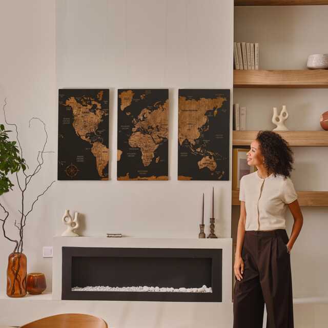 Wooden World Map Wall Art - Cork Travel With Pins - Push Pin Hanging Personalized Tracker, Unique Gift For Travelers - image 1