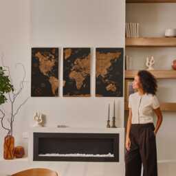 Wooden World Map Wall Art - Cork Travel With Pins - Push Pin Hanging Personalized Tracker, Unique Gift For Travelers - thumbnail 1