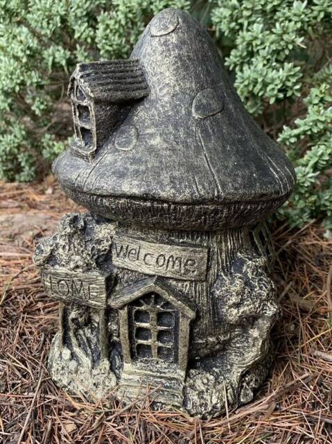 stone Garden Mushroom Fairy Leaf House Gold Ornament Gift - image 1