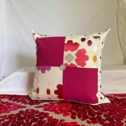 "Embroidered Cotton Linen Pillow Cover Pink, White, & Blue, 20""x 14" - thumbnail 2