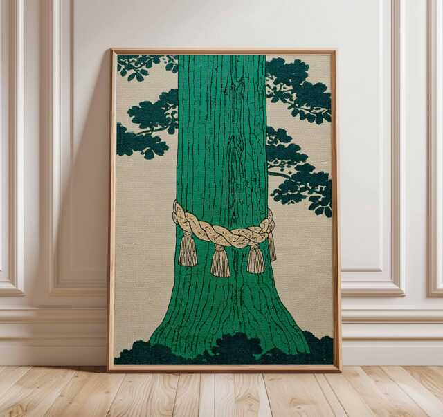 Japanese Tree Art Print, Minimalist Nature Poster, Zen Botanical Wall Art, Modern Green Illustration, Tranquil Asian Home Decor - image 1