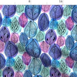 Watercolor Leaves Curtain Panel - Teal Purple Leaf Hand Drawn Forest Sketch Custom Seamless By Ledelena - thumbnail 4