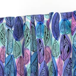 Watercolor Leaves Curtain Panel - Teal Purple Leaf Hand Drawn Forest Sketch Custom Seamless By Ledelena - thumbnail 3