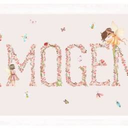 Girls Bedroom Fairy Name Poster, Pastel, Personalised Artwork, Whimsical Theme, Initial Print, Pink Flowers, Butterflies, Floral - thumbnail 2