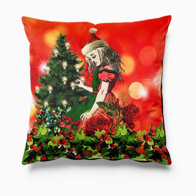 Alice in Wonderland Cushion Velvet Christmas 45cm X Cushions Pillows - Red Collection Xmas Mad Hatters - image 1