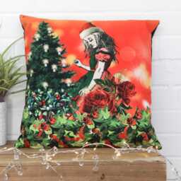 Alice in Wonderland Cushion Velvet Christmas 45cm X Cushions Pillows - Red Collection Xmas Mad Hatters - thumbnail 2