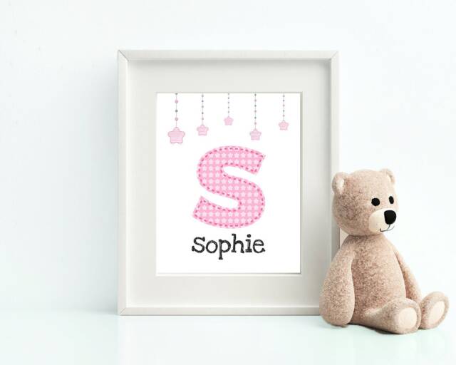 Customizable Printable Nursery Decor - Child Bedroom/Home Digital File Stars Pink Baby Girl - image 1