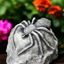 Concrete Spider Statue On Stone Halloween Garden Decor Creepy Crawler Figurine Outdoor Gothic Ornament Cement Yard Sculpture Spooky Gift - thumbnail 3