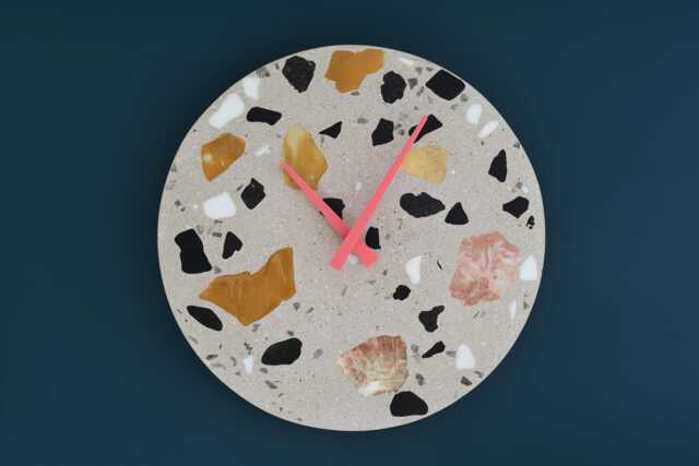 Salceson Handmade Terrazzo Wall Clock Concrete Design With Wooden Hands - Unique Modern Home Decor - image 1