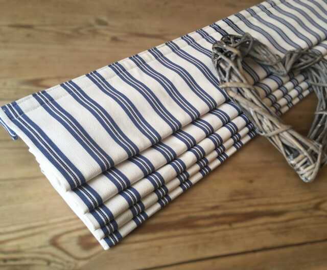 Custom Roman Blind/ Shade in Blue Ticking Stripe Cotton Fabric - Please Note Full Price Is On Quotation - image 1