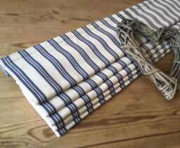 Custom Roman Blind/ Shade in Blue Ticking Stripe Cotton Fabric - Please Note Full Price Is On Quotation