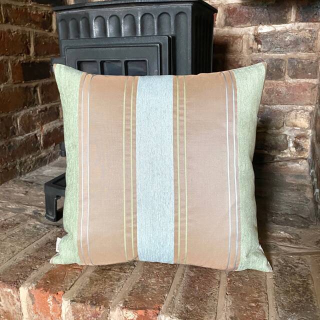 747. Handmade Caramel Stripe Beige Green Blue Jacquard Cushion Cover. Various Sizes - image 1