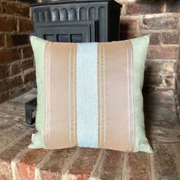 747. Handmade Caramel Stripe Beige Green Blue Jacquard Cushion Cover. Various Sizes - thumbnail 1