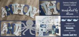 Oceania Nursery Prints - Custom Prints, Personalized Nursery Decor - Octopus, Whale, Rainbow Fish, Sea Turtle, Creature - thumbnail 1