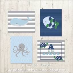 Oceania Nursery Prints - Custom Prints, Personalized Nursery Decor - Octopus, Whale, Rainbow Fish, Sea Turtle, Creature - thumbnail 2
