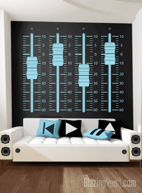 Mixing Console Sliders Wall Decal White Black Recording Studio Music Producer Sound Wave Audio Speakers Dance Sticker By Wallagio - image 1