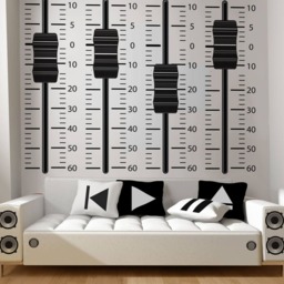 Mixing Console Sliders Wall Decal White Black Recording Studio Music Producer Sound Wave Audio Speakers Dance Sticker By Wallagio - thumbnail 2