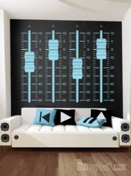 Mixing Console Sliders Wall Decal White Black Recording Studio Music Producer Sound Wave Audio Speakers Dance Sticker By Wallagio