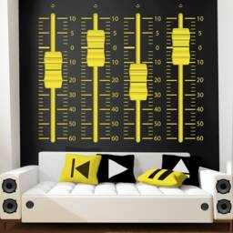 Mixing Console Sliders Wall Decal White Black Recording Studio Music Producer Sound Wave Audio Speakers Dance Sticker By Wallagio - thumbnail 3