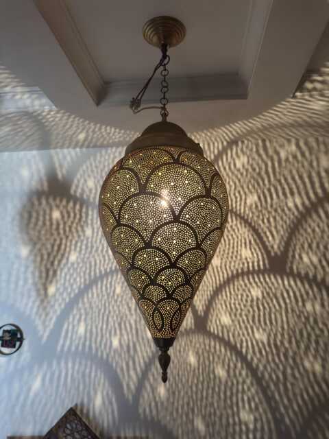 Handcrafted Moroccan Brass Pendant Light - Unique Handmade Hanging Ceiling Lamp For Bohemian Home Decor - image 1