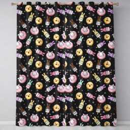 Cute Bunny Donut Ice Cream Kawaii Dessert Seamless Pattern Black Background Readymade Eyelet Ring Top Thermal 100% Blackout Curtains - thumbnail 2
