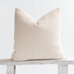Textured Cotton Throw Pillow, Beige Neutral Cushion, Bamboo Fiber Back