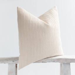 Textured Cotton Throw Pillow, Beige Neutral Cushion, Bamboo Fiber Back - thumbnail 3