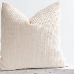 Textured Cotton Throw Pillow, Beige Neutral Cushion, Bamboo Fiber Back - thumbnail 2
