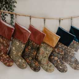 Set Of 6 William Morris Christmas Stockings, Handmade Velvet Fireplace Decor - thumbnail 2