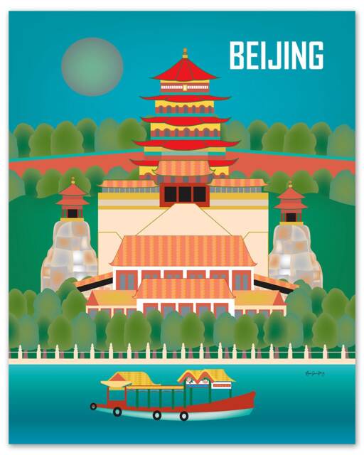 Beijing Skyline Art Print, China Vertical Poster, Wall Art, Bejing Map Print, Chinese Gift, Loose Petals Print - Style E8-O-Bei - image 1