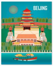 Beijing Skyline Art Print, China Vertical Poster, Wall Art, Bejing Map Print, Chinese Gift, Loose Petals Print - Style E8-O-Bei - thumbnail 1