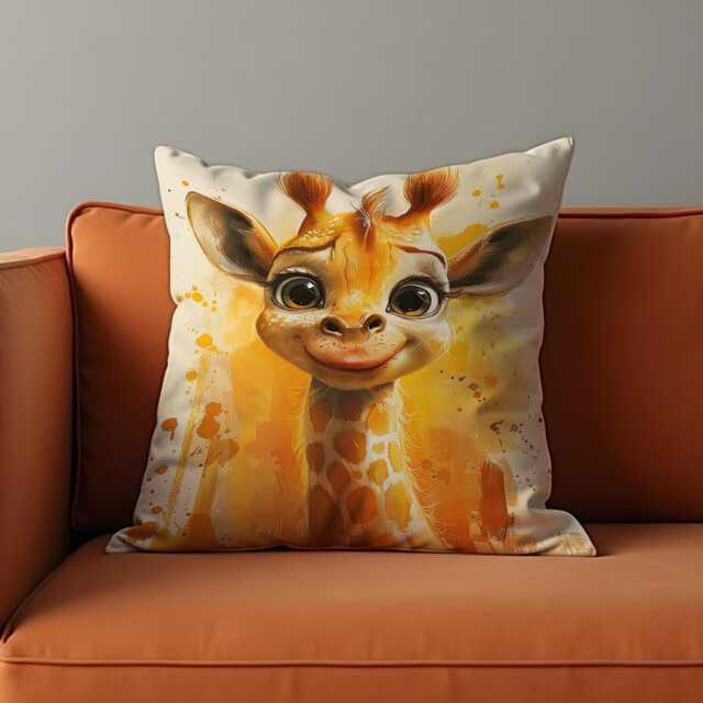 Cute Baby Giraffe Cushion Cover, Whimsical Animal Throw Pillow Nursery Safari Decor, Watercolor Style Kids Room Accent - image 1