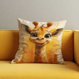 Cute Baby Giraffe Cushion Cover, Whimsical Animal Throw Pillow Nursery Safari Decor, Watercolor Style Kids Room Accent - thumbnail 2