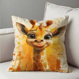 Cute Baby Giraffe Cushion Cover, Whimsical Animal Throw Pillow Nursery Safari Decor, Watercolor Style Kids Room Accent - thumbnail 3